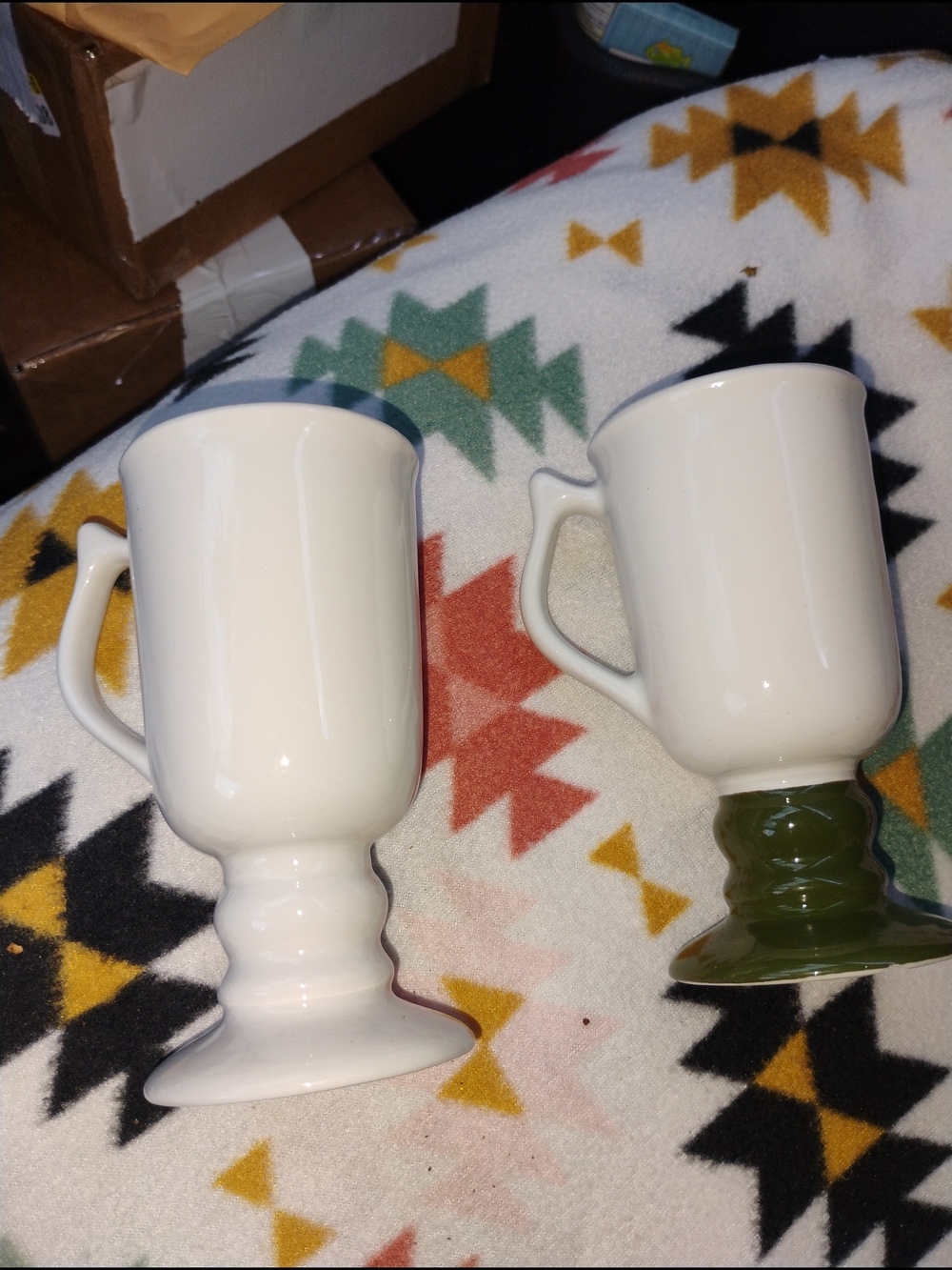Vintage Hall Cream Pedestal Irish Coffee Mugs with Green Accent